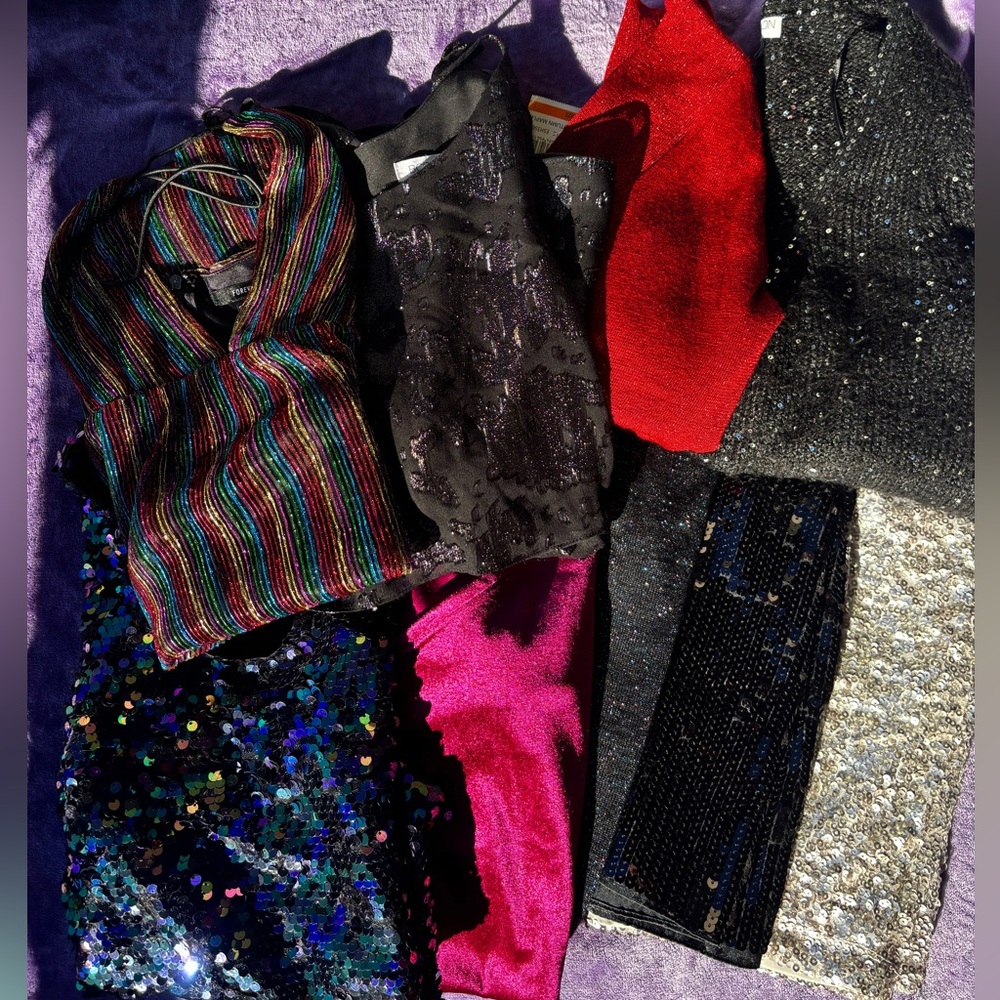 Nine Piece Bundle Sparkle & Sequin Skirts, Tops, Dress, BCBG 🪩